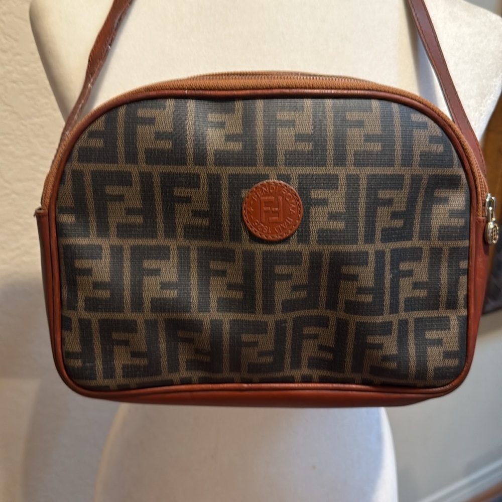 Fendi Black and Brown Vintage Monogram Messenger Bag Authentic